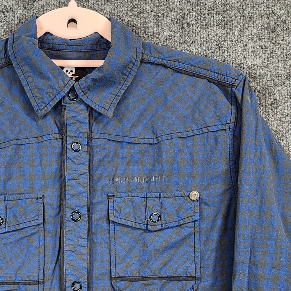 Decoded Men Y2K Grunge Skate Skull Plaid Snap Western Shirt‎ Size S